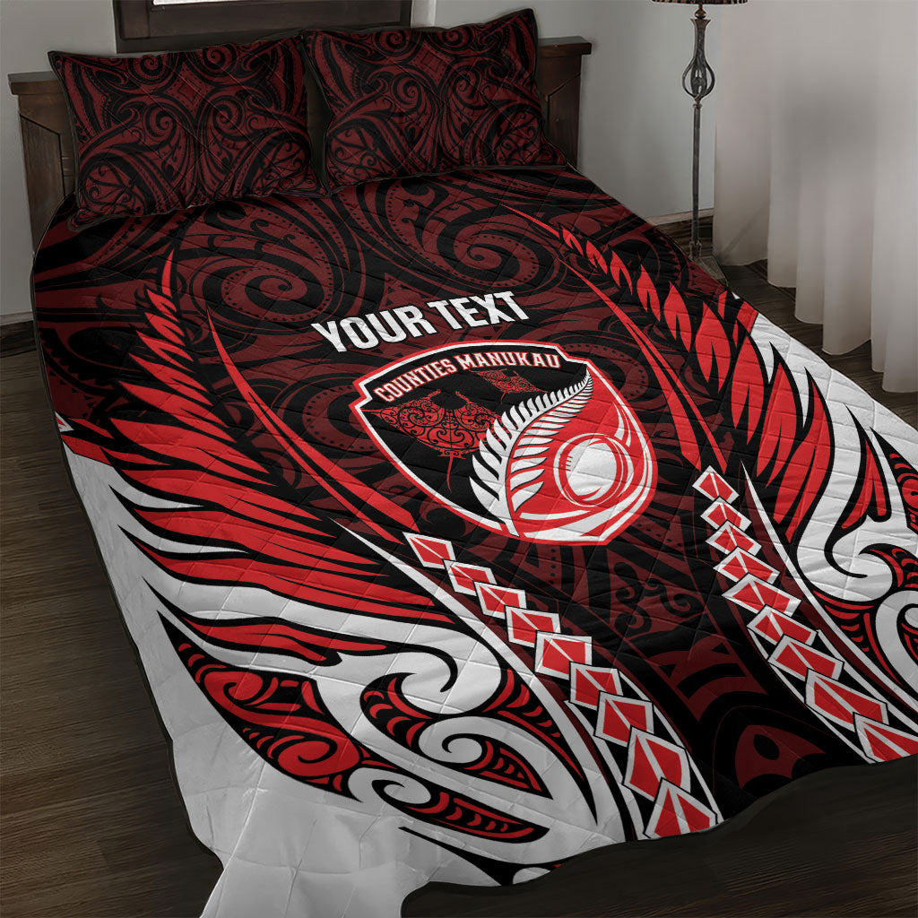 Counties Manukau 2026 Rugby Custom Quilt Bed Set NZ Maori Silver Fern