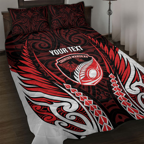 Counties Manukau 2026 Rugby Custom Quilt Bed Set NZ Maori Silver Fern