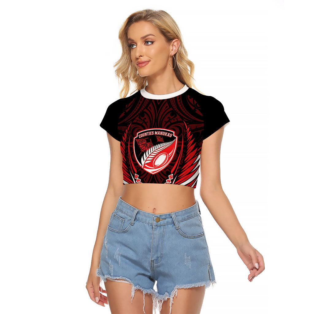 Counties Manukau 2026 Rugby Custom Raglan Cropped T Shirt NZ Maori Silver Fern
