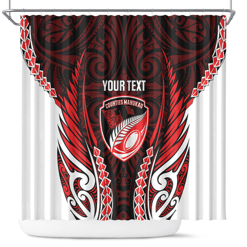 Counties Manukau 2026 Rugby Custom Shower Curtain NZ Maori Silver Fern