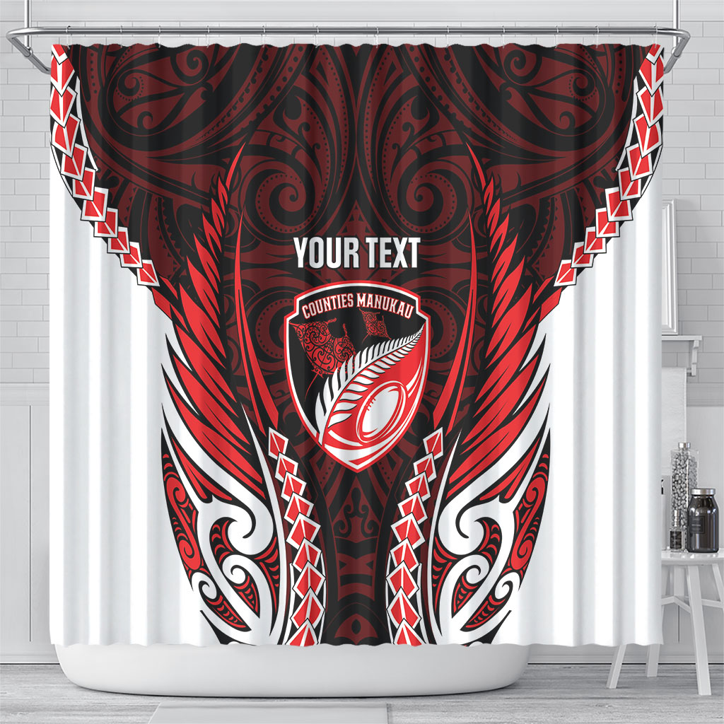 Counties Manukau 2026 Rugby Custom Shower Curtain NZ Maori Silver Fern
