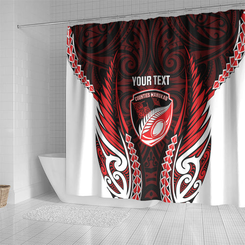 Counties Manukau 2026 Rugby Custom Shower Curtain NZ Maori Silver Fern