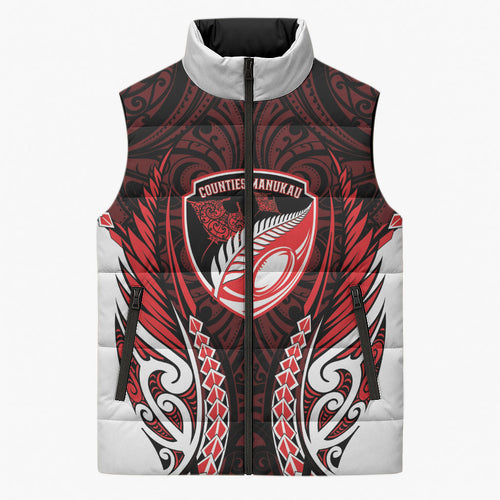 Counties Manukau 2026 Rugby Custom Sleeveless Puffer Jacket NZ Maori Silver Fern