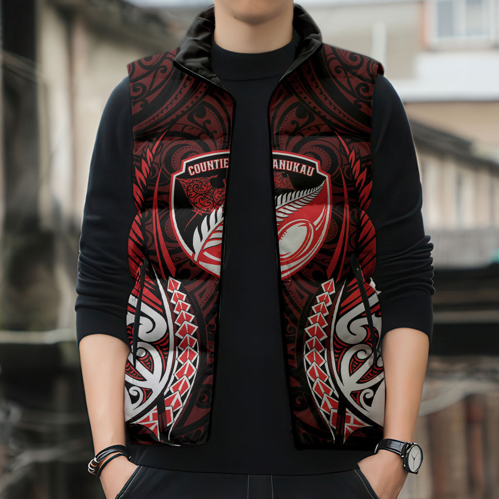 Counties Manukau 2026 Rugby Custom Sleeveless Puffer Jacket NZ Maori Silver Fern