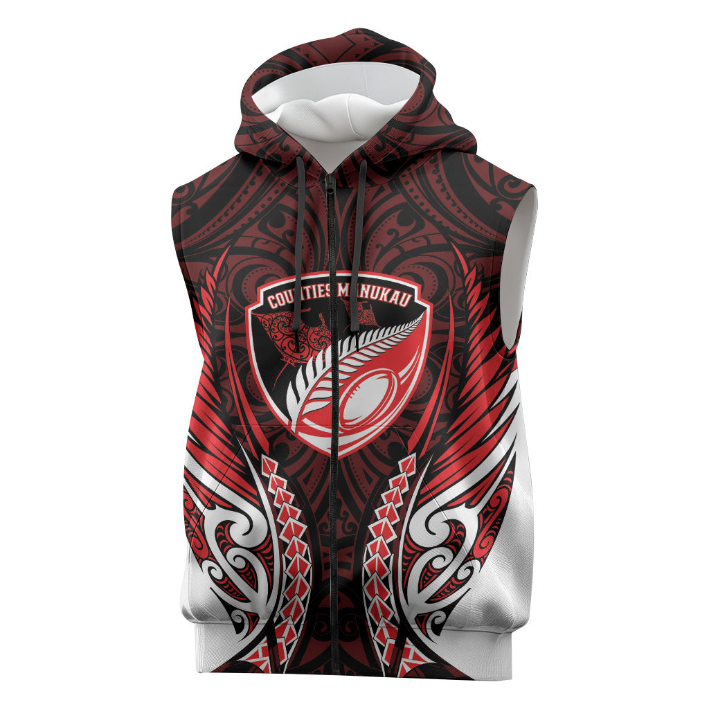 Counties Manukau 2026 Rugby Custom Sleeveless Zip Hoodie NZ Maori Silver Fern