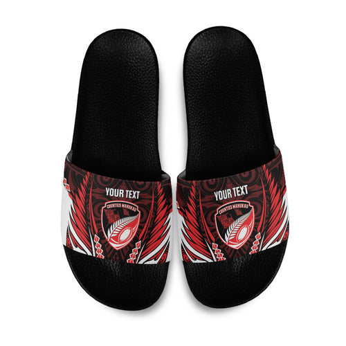 Counties Manukau 2026 Rugby Custom Slide Sandals NZ Maori Silver Fern