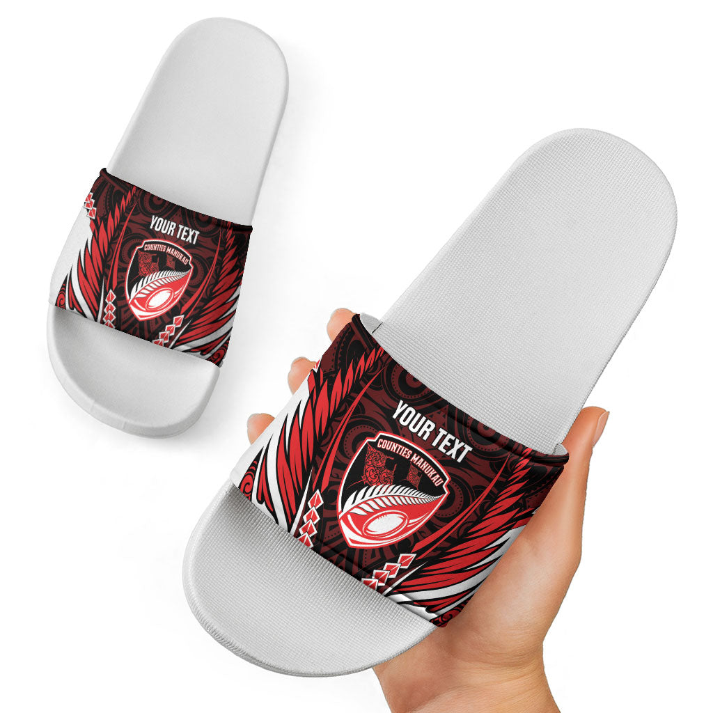 Counties Manukau 2026 Rugby Custom Slide Sandals NZ Maori Silver Fern