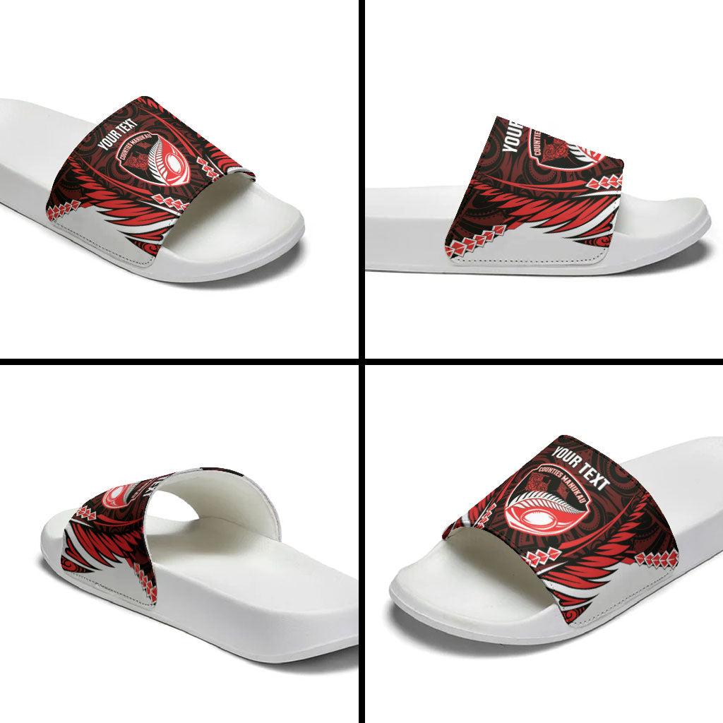 Counties Manukau 2026 Rugby Custom Slide Sandals NZ Maori Silver Fern