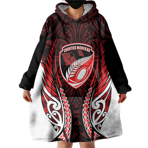 Counties Manukau 2026 Rugby Custom Wearable Blanket Hoodie NZ Maori Silver Fern