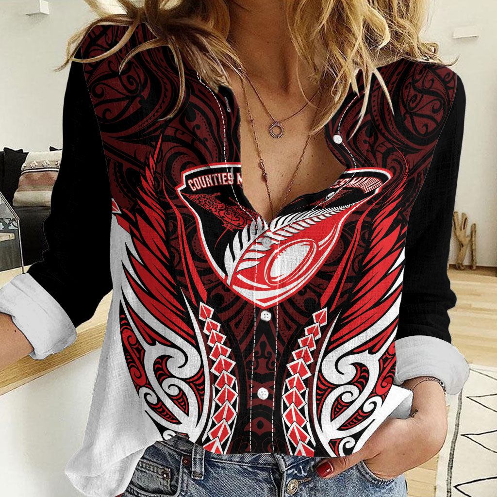 Counties Manukau 2026 Rugby Custom Women Casual Shirt NZ Maori Silver Fern