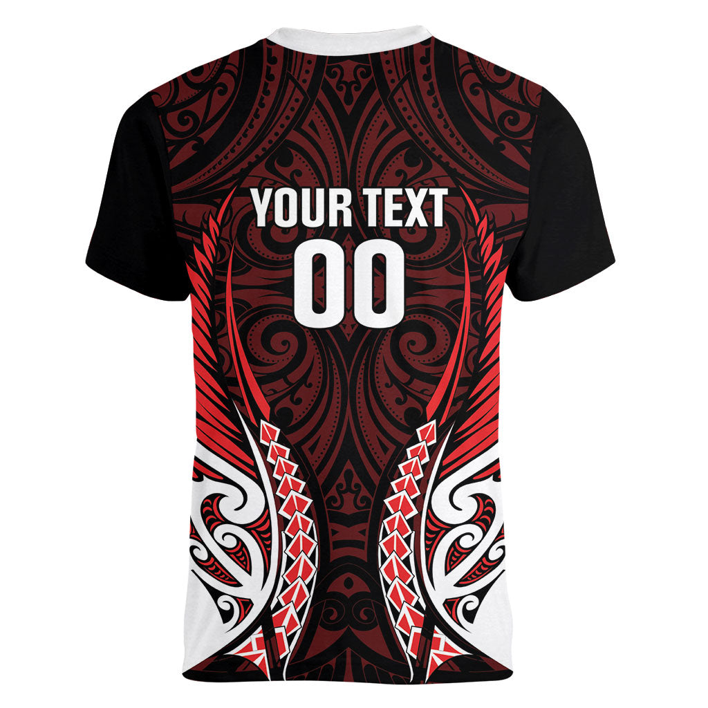 Counties Manukau 2026 Rugby Custom Women V-Neck T-Shirt NZ Maori Silver Fern