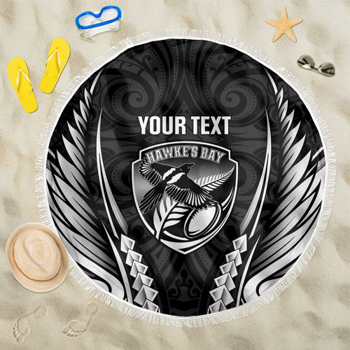 Hawke's Bay 2026 Rugby Custom Beach Blanket NZ Maori Silver Fern