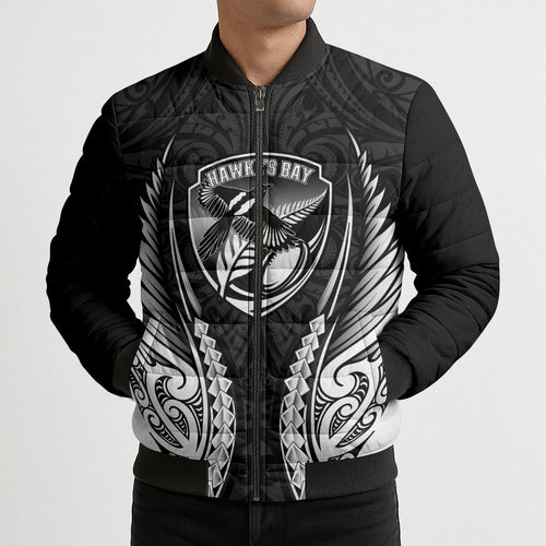 Hawke's Bay 2026 Rugby Custom Bomber Puffer Jacket NZ Maori Silver Fern