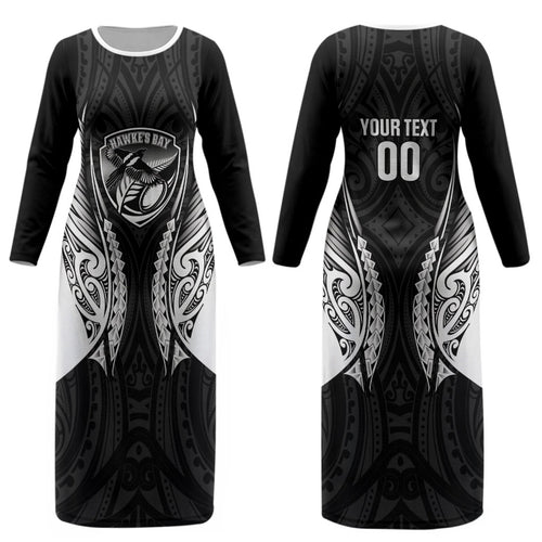Hawke's Bay 2026 Rugby Custom Couples Matching Long Sleeve Bodycon Dress and Hawaiian Shirt NZ Maori Silver Fern LT14