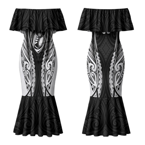Hawke's Bay 2026 Rugby Custom Couples Matching Mermaid Dress and Hawaiian Shirt NZ Maori Silver Fern LT14