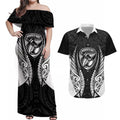 Hawke's Bay 2026 Rugby Custom Couples Matching Off Shoulder Maxi Dress and Hawaiian Shirt NZ Maori Silver Fern