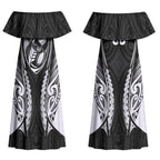 Hawke's Bay 2026 Rugby Custom Couples Matching Off Shoulder Maxi Dress and Hawaiian Shirt NZ Maori Silver Fern LT14
