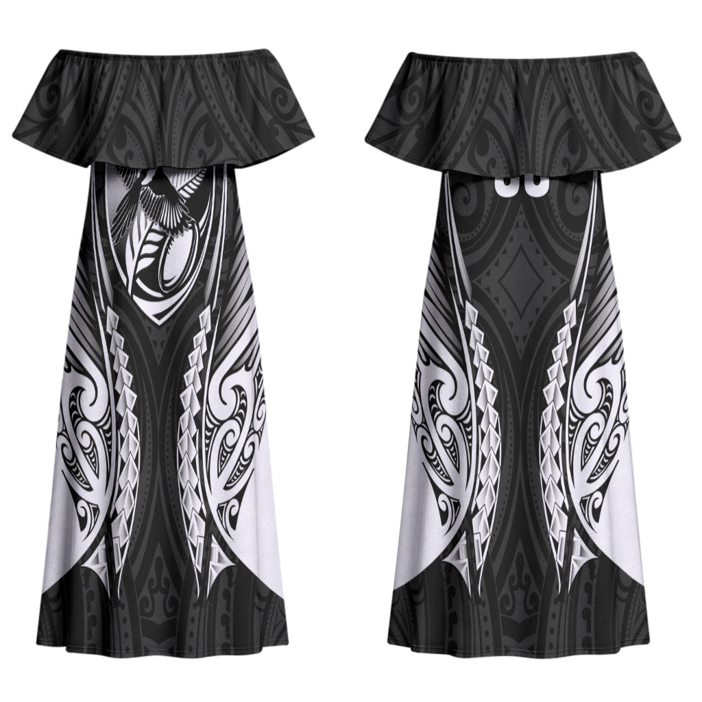 Hawke's Bay 2026 Rugby Custom Couples Matching Off Shoulder Maxi Dress and Long Sleeve Button Shirt NZ Maori Silver Fern LT14