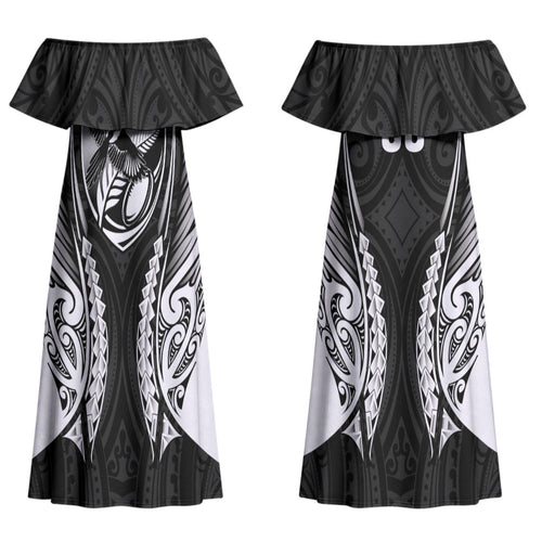 Hawke's Bay 2026 Rugby Custom Couples Matching Off Shoulder Maxi Dress and Long Sleeve Button Shirt NZ Maori Silver Fern LT14