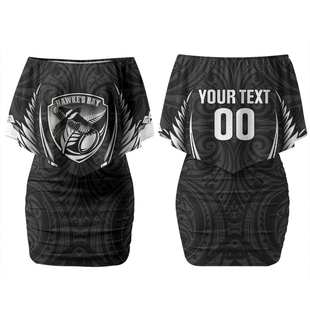 Hawke's Bay 2026 Rugby Custom Couples Matching Off Shoulder Short Dress and Long Sleeve Button Shirt NZ Maori Silver Fern LT14