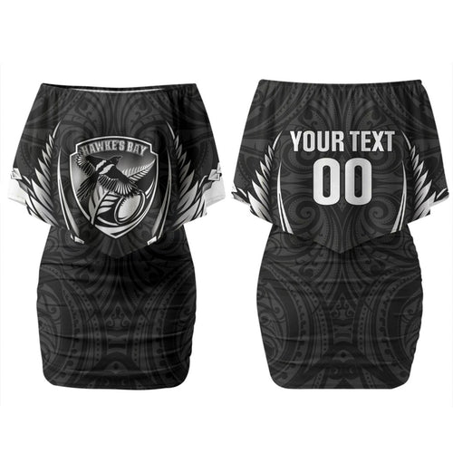 Hawke's Bay 2026 Rugby Custom Couples Matching Off Shoulder Short Dress and Long Sleeve Button Shirt NZ Maori Silver Fern LT14