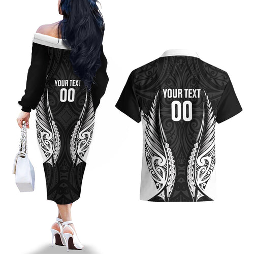 Hawke's Bay 2026 Rugby Custom Couples Matching Off The Shoulder Long Sleeve Dress and Hawaiian Shirt NZ Maori Silver Fern