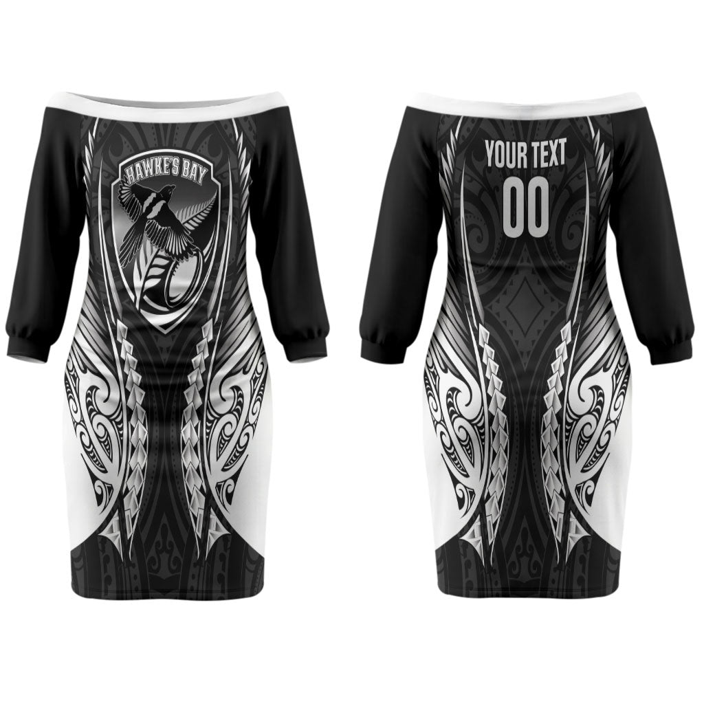 Hawke's Bay 2026 Rugby Custom Couples Matching Off The Shoulder Long Sleeve Dress and Hawaiian Shirt NZ Maori Silver Fern LT14