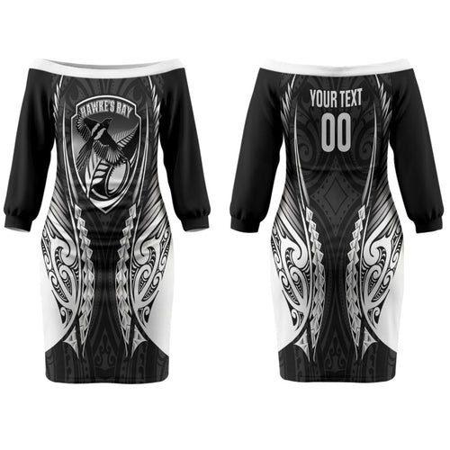 Hawke's Bay 2026 Rugby Custom Couples Matching Off The Shoulder Long Sleeve Dress and Hawaiian Shirt NZ Maori Silver Fern LT14