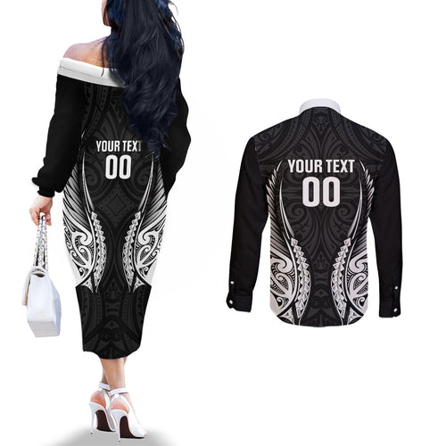 Hawke's Bay 2026 Rugby Custom Couples Matching Off The Shoulder Long Sleeve Dress and Long Sleeve Button Shirt NZ Maori Silver Fern