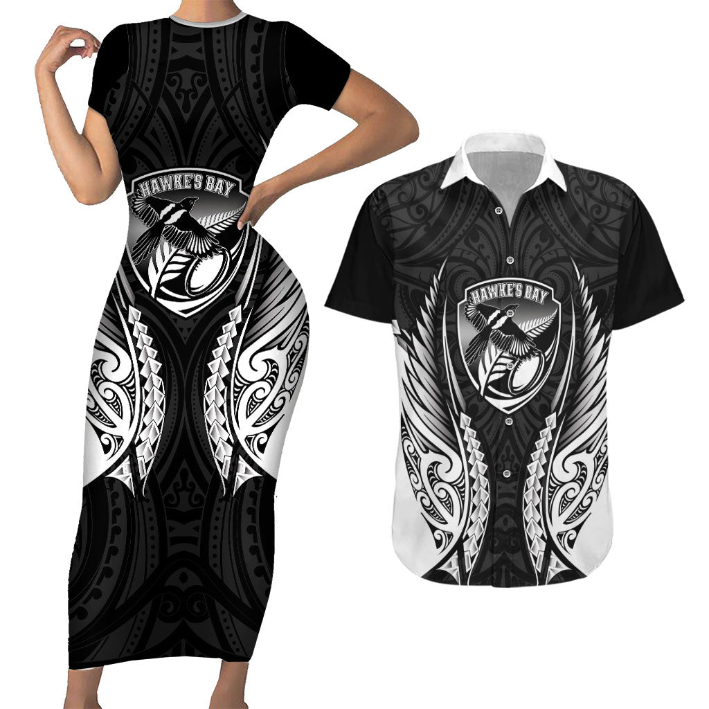 Hawke's Bay 2026 Rugby Custom Couples Matching Short Sleeve Bodycon Dress and Hawaiian Shirt NZ Maori Silver Fern