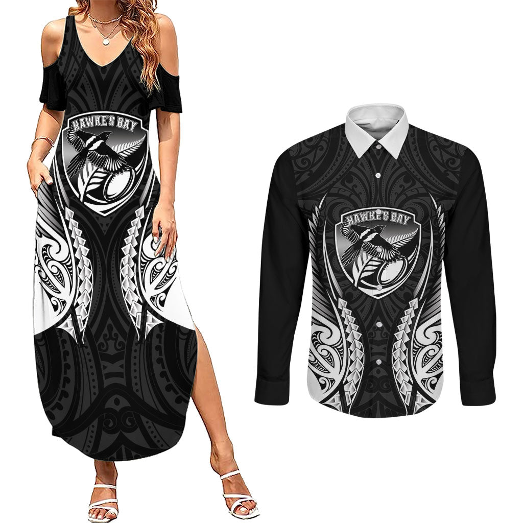 Hawke's Bay 2026 Rugby Custom Couples Matching Summer Maxi Dress and Long Sleeve Button Shirt NZ Maori Silver Fern
