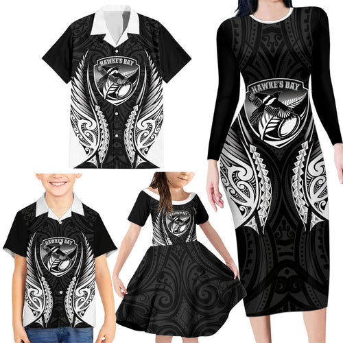 Hawke's Bay 2026 Rugby Custom Family Matching Long Sleeve Bodycon Dress and Hawaiian Shirt NZ Maori Silver Fern