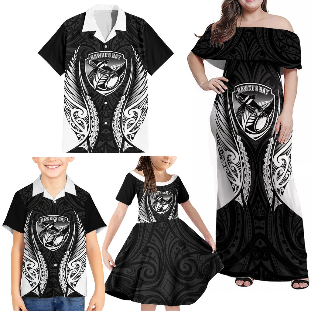 Hawke's Bay 2026 Rugby Custom Family Matching Off Shoulder Maxi Dress and Hawaiian Shirt NZ Maori Silver Fern