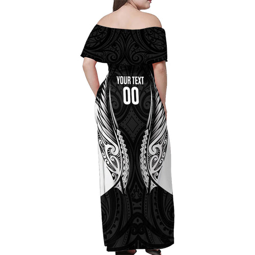 Hawke's Bay 2026 Rugby Custom Family Matching Off Shoulder Maxi Dress and Hawaiian Shirt NZ Maori Silver Fern
