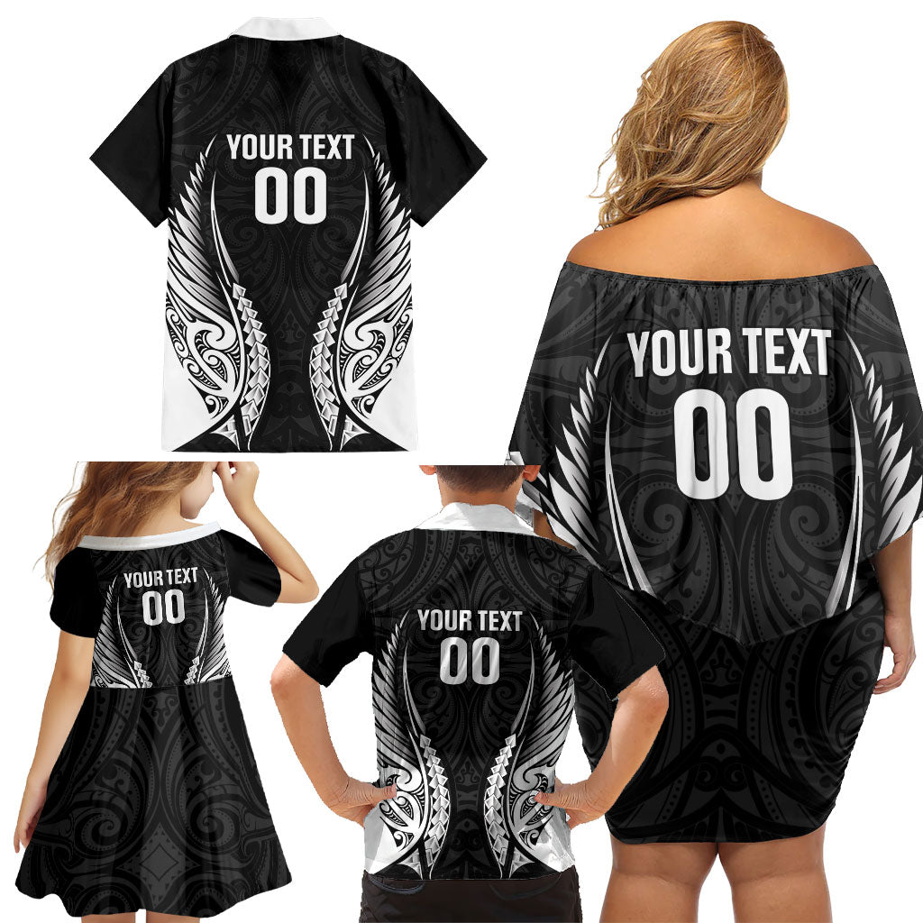 Hawke's Bay 2026 Rugby Custom Family Matching Off Shoulder Short Dress and Hawaiian Shirt NZ Maori Silver Fern