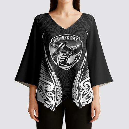 Hawke's Bay 2026 Rugby Custom Kimono Sleeve Blouse NZ Maori Silver Fern