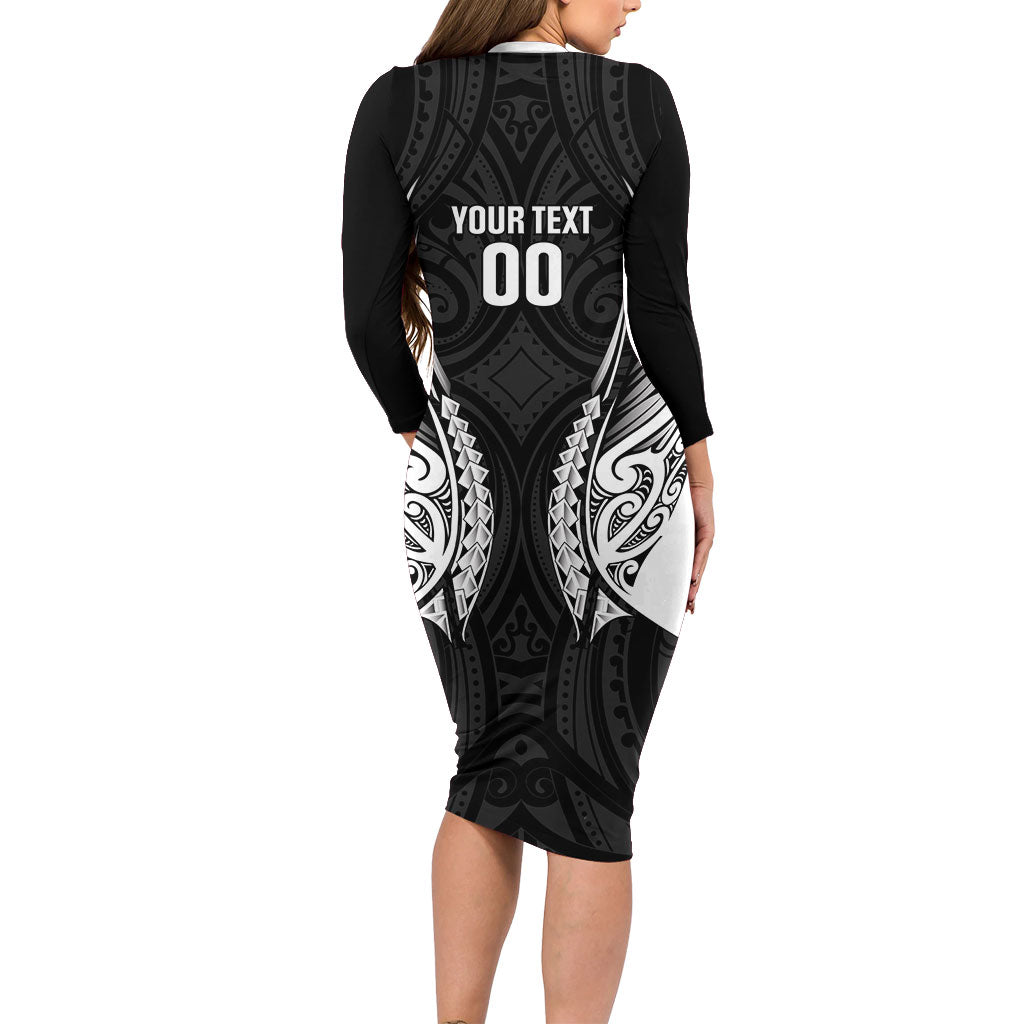 Hawke's Bay 2026 Rugby Custom Long Sleeve Bodycon Dress NZ Maori Silver Fern