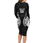 Hawke's Bay 2026 Rugby Custom Long Sleeve Bodycon Dress NZ Maori Silver Fern