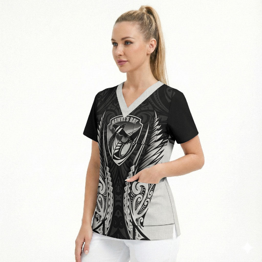 Hawke's Bay 2026 Rugby Custom Scrub Top NZ Maori Silver Fern