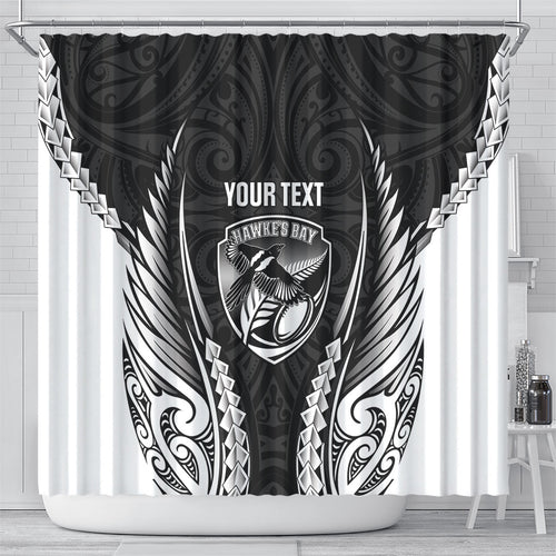 Hawke's Bay 2026 Rugby Custom Shower Curtain NZ Maori Silver Fern