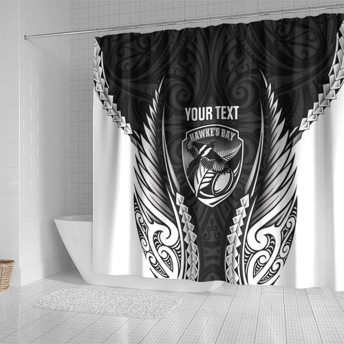 Hawke's Bay 2026 Rugby Custom Shower Curtain NZ Maori Silver Fern