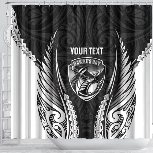 Hawke's Bay 2026 Rugby Custom Shower Curtain NZ Maori Silver Fern
