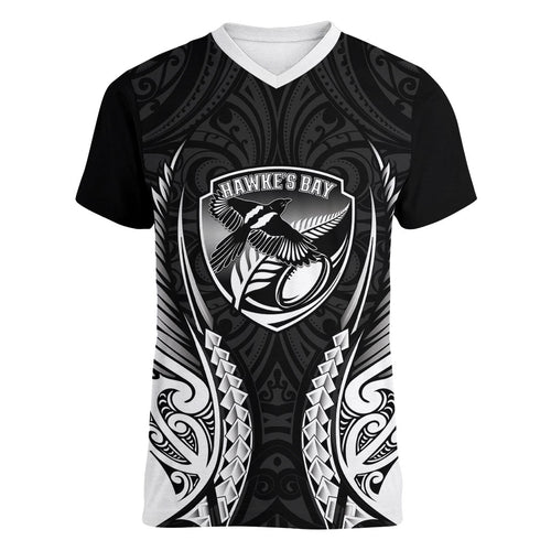 Hawke's Bay 2026 Rugby Custom Women V-Neck T-Shirt NZ Maori Silver Fern