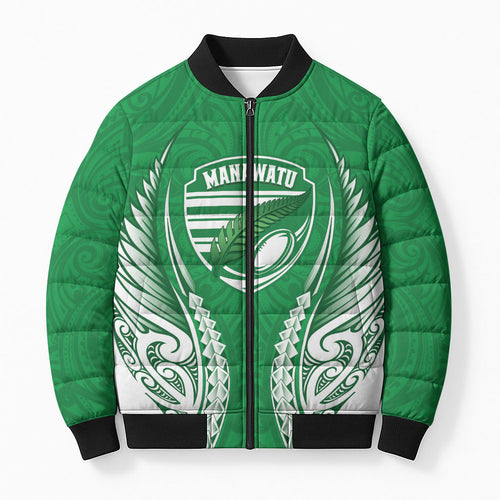 Manawatu 2026 Rugby Custom Bomber Puffer Jacket NZ Maori Silver Fern