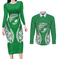 Manawatu 2026 Rugby Custom Couples Matching Long Sleeve Bodycon Dress and Long Sleeve Button Shirt NZ Maori Silver Fern