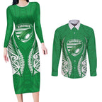 Manawatu 2026 Rugby Custom Couples Matching Long Sleeve Bodycon Dress and Long Sleeve Button Shirt NZ Maori Silver Fern
