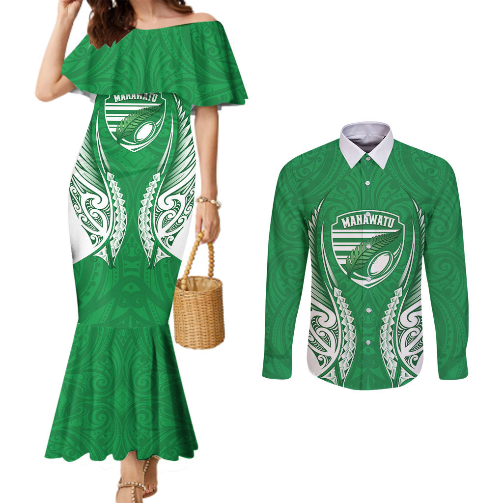 Manawatu 2026 Rugby Custom Couples Matching Mermaid Dress and Long Sleeve Button Shirt NZ Maori Silver Fern