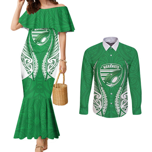 Manawatu 2026 Rugby Custom Couples Matching Mermaid Dress and Long Sleeve Button Shirt NZ Maori Silver Fern