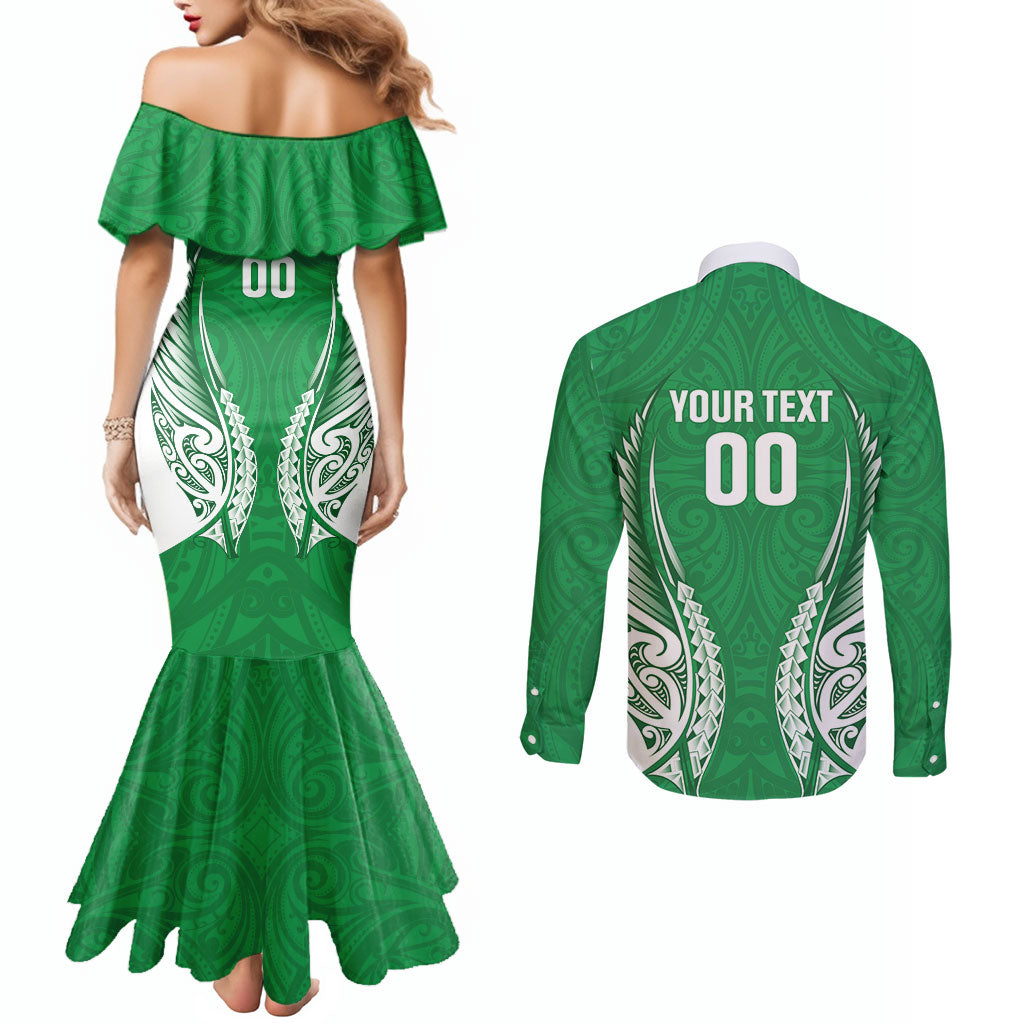Manawatu 2026 Rugby Custom Couples Matching Mermaid Dress and Long Sleeve Button Shirt NZ Maori Silver Fern
