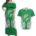 Manawatu 2026 Rugby Custom Couples Matching Off Shoulder Maxi Dress and Hawaiian Shirt NZ Maori Silver Fern